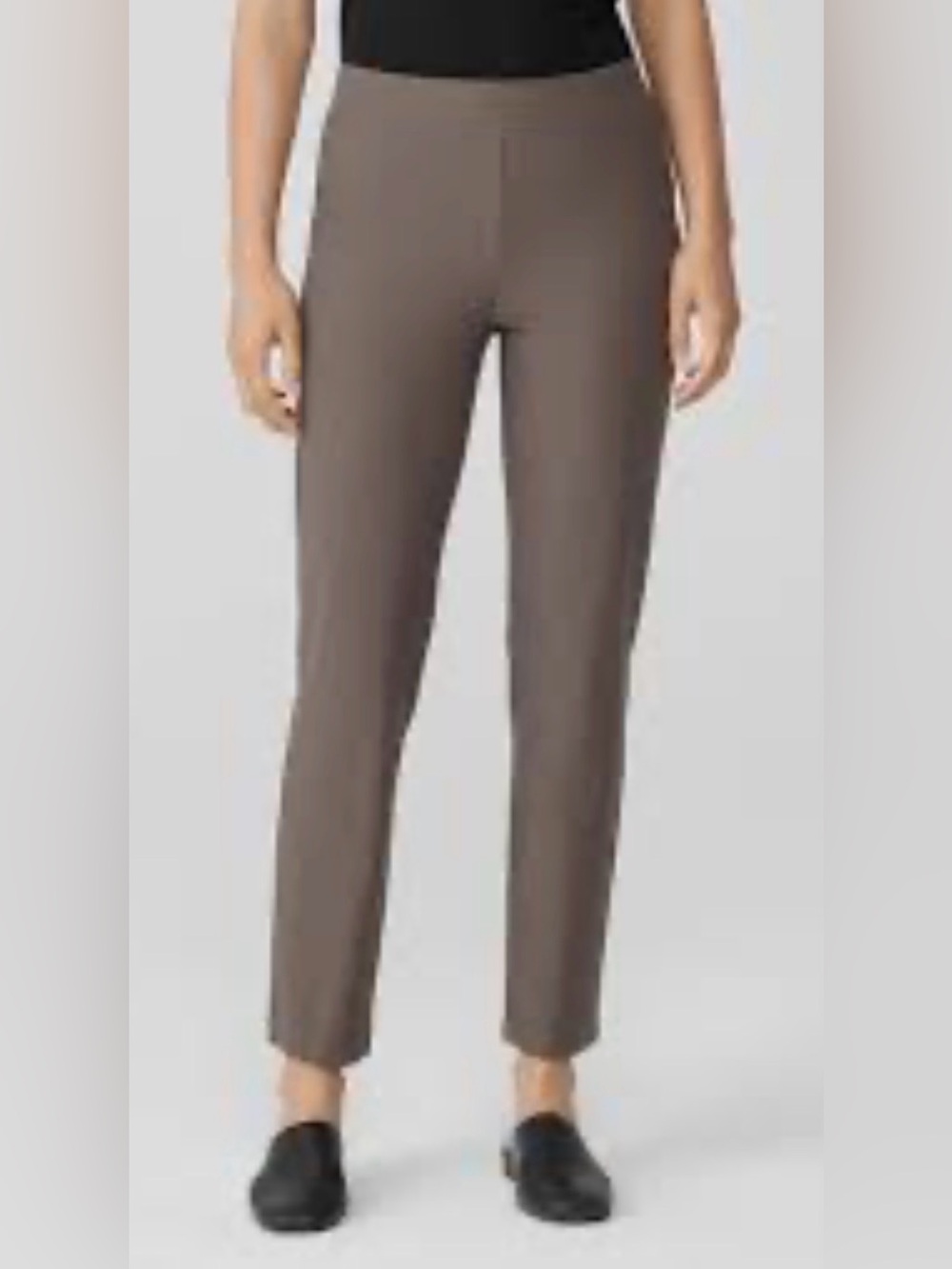 Eileen Fisher Chestnut Brown Crepe Stretch Slim Leg Pull-on Pant Size L Very GUC